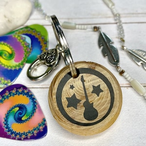 Personalized Wooden Guitar Keychain