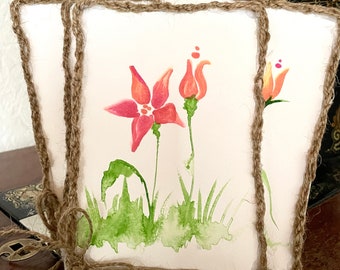 hand-painted watercolor card / picture "magical flower", unique, no print