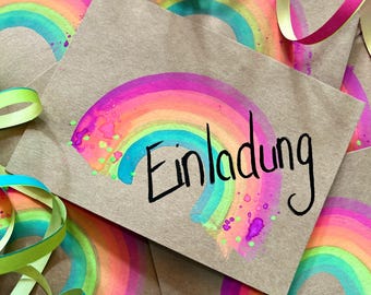 Children's birthday invitation | Rainbow | personalized | hand-painted | A6 | with envelope