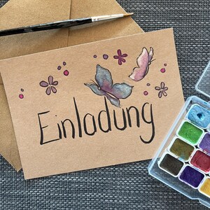 Invito farfalla adolescente bambino personalizzabile, dipinto a mano