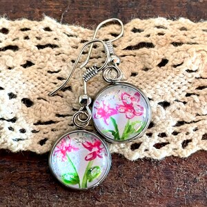 Earrings with flowers, hand-painted