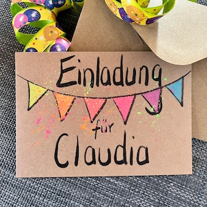 Einladung Kindergeburtstag Wimpelkette, personalisierbar, handgemalt