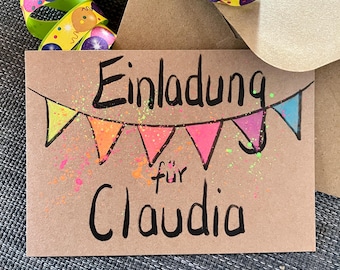 Children's birthday invitation | bunting | A6 | party | personalizable | with name | hand-painted | with envelope