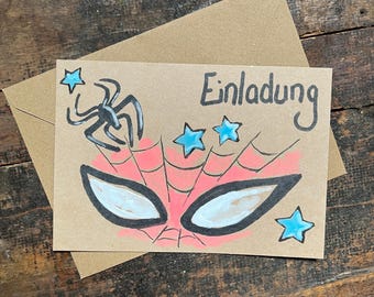 Children's birthday invitation card | Superhero | Spiderman | hand-painted | A6 | with envelope