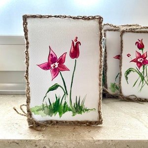 handgemalte Aquarellkarte / Bild "rote Blume", Unikat, kein Druck