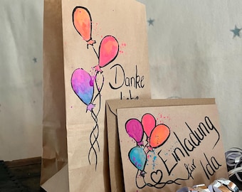 Gift bag | Party favor | Giveaway bag | Children's birthday balloons | Personalized | Hand-painted | Party motif