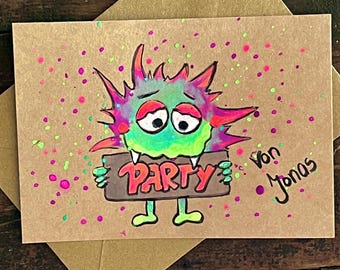 Children's Birthday Invitation | Kids Party | Monster | Monster Party | A6 | Personalizable | With Name | Handmade | With Envelope
