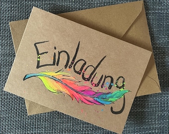 Children's birthday invitation | Feather | DinA6 | Adventure | personalized | hand-painted | with envelope