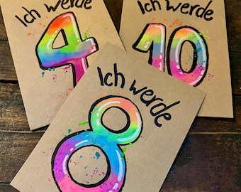 Personalized children's birthday party invitation | Kids' party | Girl | Boy | A6 | Hand-painted | With name | With envelope