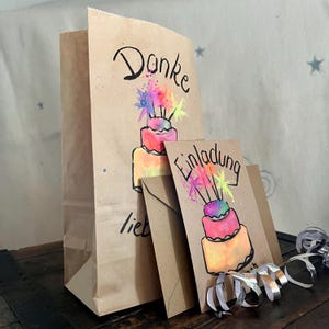 Borsa compleanno per bambini, torta, personalizzabile, dipinta a mano