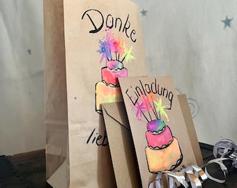 Children's birthday party | Bag | Cake | Party favor | Gift bag | Personalized | Hand-painted
