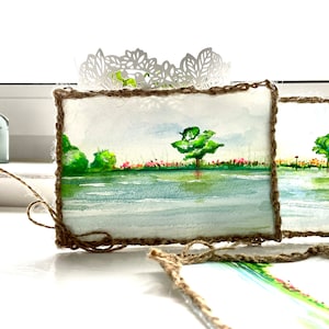 handgemalte Aquarellkarte / Bild - Landschaft "See", Unikat, kein Druck