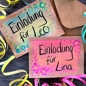 Einladungskarte-Kindergeburtstag, personalisierbar, handgemalt