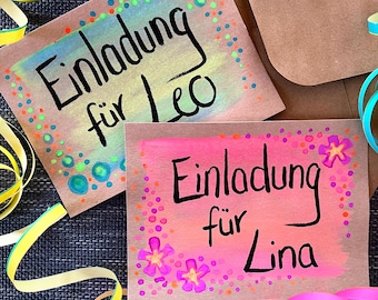 Children's birthday invitation card | A6 | personalizable | pink | blue | hand-painted | with envelope