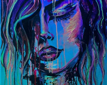 Blacklight art | Canvas | Commissioned painting | Hand-painted to order | Disco | Neon colors