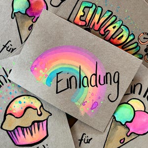 Einladung Kindergeburtstag nach Wunsch, personalisierbar, handgemalt