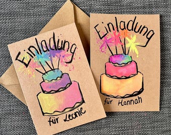 Children's birthday invitation card | Cake | Birthday cake | DinA6 | personalizable | hand-painted | with envelope