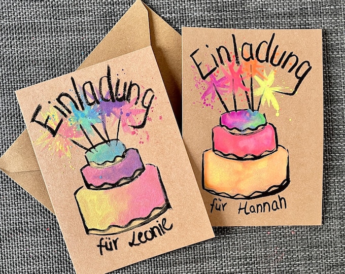 Featured listing image: Children's birthday invitation card | Cake | Birthday cake | DinA6 | personalizable | hand-painted | with envelope