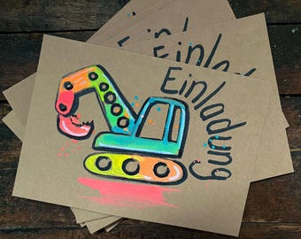 Children's birthday party invitation | Kids' party | Digger | A6 | Construction site party | Personalizable | with name | Handmade | with envelope