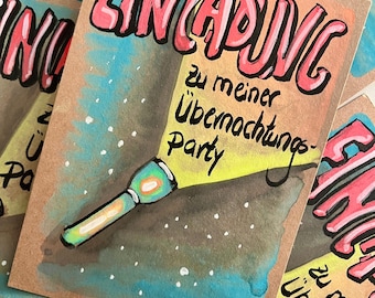 Children's birthday party invitation | Sleepover party | Birthday invitation | A6 | Teenagers | Personalized | Hand-painted | With envelope