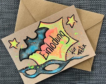Children's birthday invitation card | Superhero | Batman | DinA6 | hand-painted | with envelope