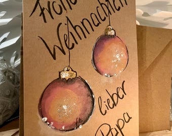 Christmas card | Christmas tree baubles | Glitter | Festive | Greeting card | Hand-painted | Personalizable