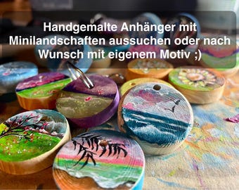 Keyring | Hand-painted | Painting | Art | Miniature painting | Landscape | Sea | Gift | Personalized pendant | Made of wood |