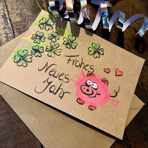 Neujahrskarte Glücksschwein,personalisierbar, handgemalt