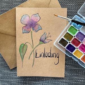 Einladung Blume Teenie Kind personalisierbar, handgemalt