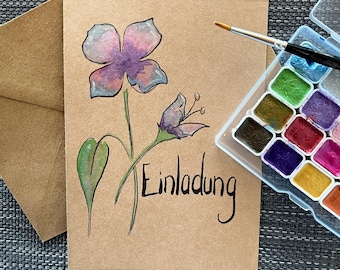 Flower invitation card | A6 | Teen | Child | personalized | hand-painted | with envelope