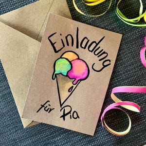 Invitation children's birthday ice cream, personalizable, hand-painted