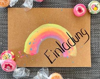 Children's birthday invitation card | Rainbow | A6 | personalizable | hand-painted | with name | with envelope