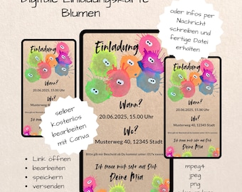 Invitation children's birthday party digital pennant chain