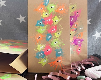 Gift bag children's birthday colorful monsters, personalizable, hand-painted