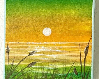 Acrylic painting, canvas dream landscape color gradient 20 x 20 cm