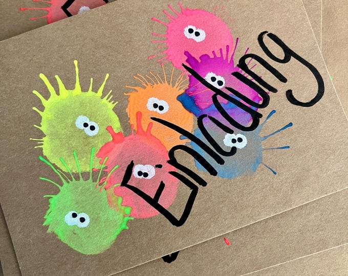Featured listing image: Children's birthday invitation card | Monster | DinA6 | hand-painted | with envelope | personalized | with name | funny | colorful
