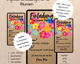 Invitation children's birthday party digital pennant chain