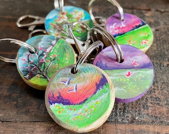 Wooden keychain, hand-painted, customizable