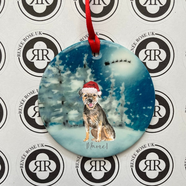 Border Terrier  Scenic Ceramic, Dog Christmas Decoration Dog Gift, Dog Decoration, Tree Decoration, Dog Tree Decoration, Santa dog