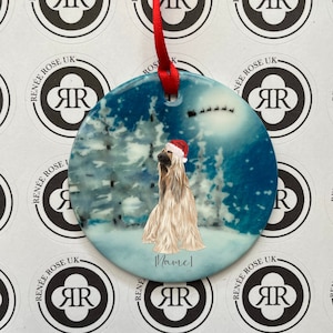 Afghan Hound Christmas Scene Ceramic, Dog Christmas Decoration Dog Gift, Dog Decoration, Tree Decoration, Dog Tree Decoration, Santa Afghan