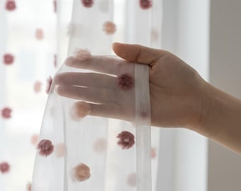 Pom Pom Sheer Curtain for Kids & Baby Rooms | 6 Color Options | Soft Tulle Fabric | Playful Nursery Decor | Custom Size