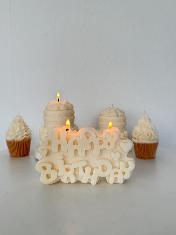 Geburtstagskerze aus Rapswachs. Happy Birthday. Cupcakes, Torte