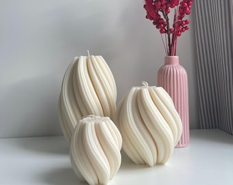 Selena, rapeseed wax candle. Beige. Gift set. Elegant home decor. Swirl Candle