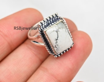 Handmade Sterling Silver Ring, White Turquoise Gemstone, Statement Jewelry