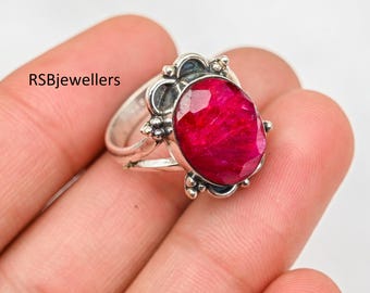Anello ovale in argento sterling 925 con rubino fatto a mano