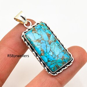 Blue Copper Turquoise Pendant, 925 Sterling Silver Pendant, Handmade Jewelry, Gemstone Pendant, Pendant For Gift, Healing Pendant,