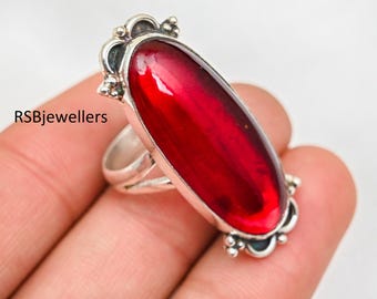 Handmade Oval Red Garnet Ring, Solid 925 Sterling Silver, Statement Ring