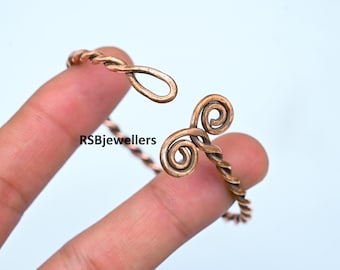 Handmade Solid Copper Bangle, Adjustable Twisted Design