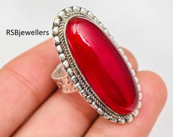 Anillo de piedra preciosa de granate, anillo de plata de ley 925, anillo hecho a mano, anillo de compromiso, anillo bohemio, anillo de ansiedad, anillo de mujer, regalo para ella