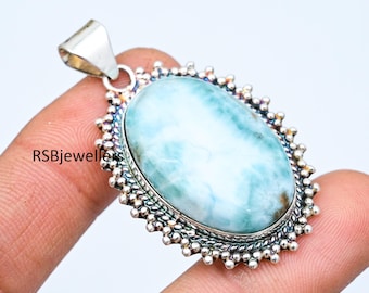 Larimar Pendant, 925 Sterling Silver Pendant, Larimar Gemstone Pendant Jewelry, Handmade Pendant, Necklace Larimar Jewelry, Gift For Her